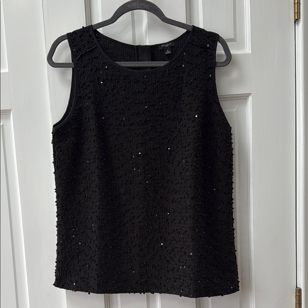 Ann Taylor Boucle Sparkle Black Sleeveless Top